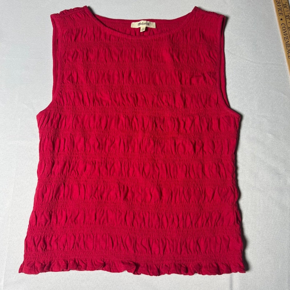 Madewell Smocked Tank Top Raspberry Red Sleeveless Ruffle Hem Women's‎ Size S